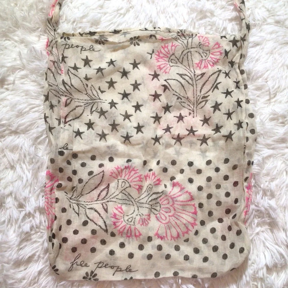 Free People boho bag Y2K FP sling reusable hobo linen feel lightweight floral UO - Picture 2 of 3